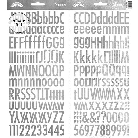 Doodlebug - Skinny Alphabet Stickers - Silver Foil