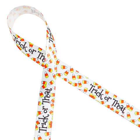 Ribbon - 5/8 Inch Trick or Treat Ribbon with candy corn