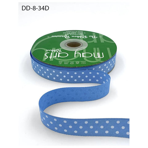 Ribbon - 5/8 Inch Grosgrain Printed Dots Ribbon with Woven Edge - Light Blue/White Dots