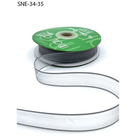 Ribbon - 3/4 Inch Soft Sheer Ribbon with Thin Solid Edge - Stormy Grey
