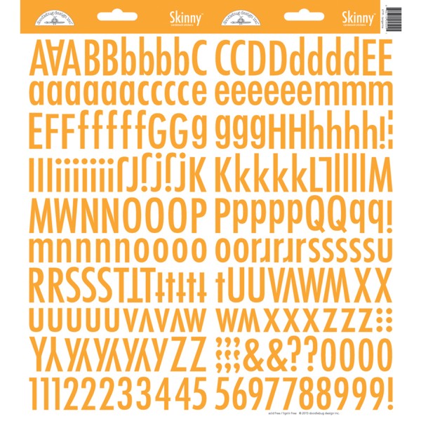 Doodlebug - Skinny Alphabet Stickers - Tangerine