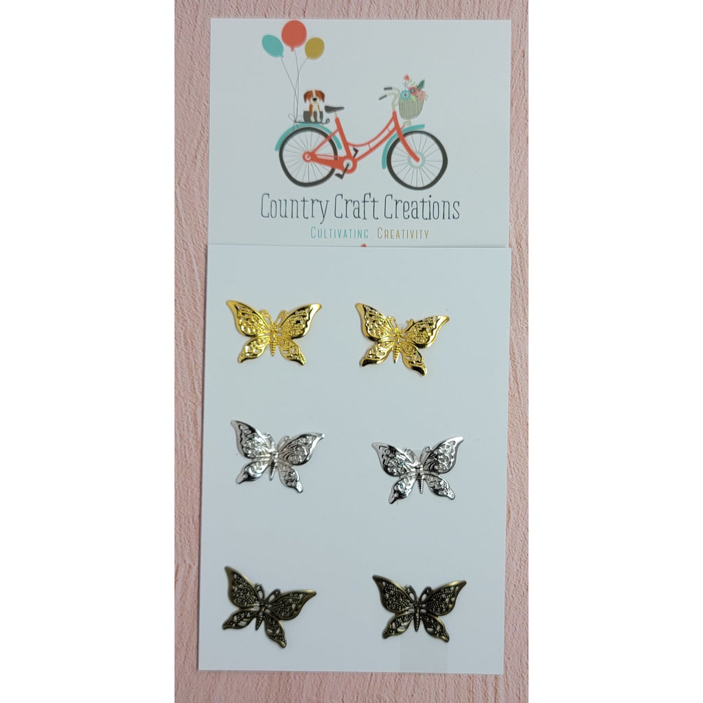 Country Craft Creations - Charms - Flutter Butterflies - Gold, Silver, Bronze