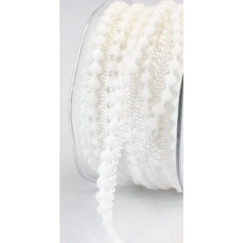 Ribbon - 3/8 inch Mini Pom Pom / White