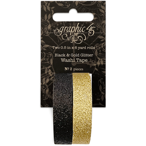 G45 - Washi Tape - Black & Gold Glitter