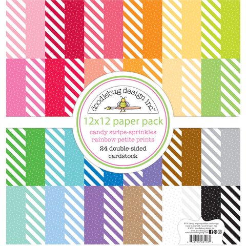 Doodlebug - Candy Stripe Sprinkles - Rainbow Petite Prints - 12 x12 Paper Pack / 8118