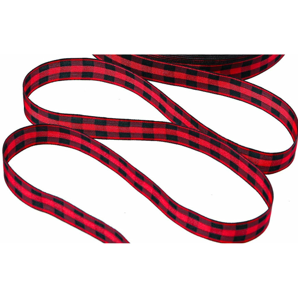 Ribbon - 1” Buffalo check / Black and Red Satin