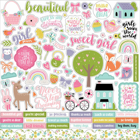 Echo Park - All About A Girl - 12x12 Element Sticker Sheet ***40% OFF SALE***