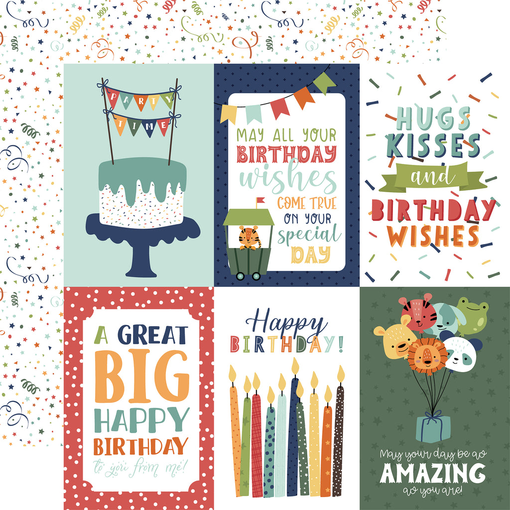 Echo Park - A Birthday Wish Boy - 12x12 Single Sheet / 4x6 Journaling Cards