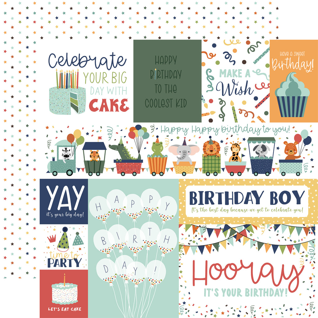 Echo Park - A Birthday Wish Boy - 12x12 Single Sheet / Multi Journaling Cards