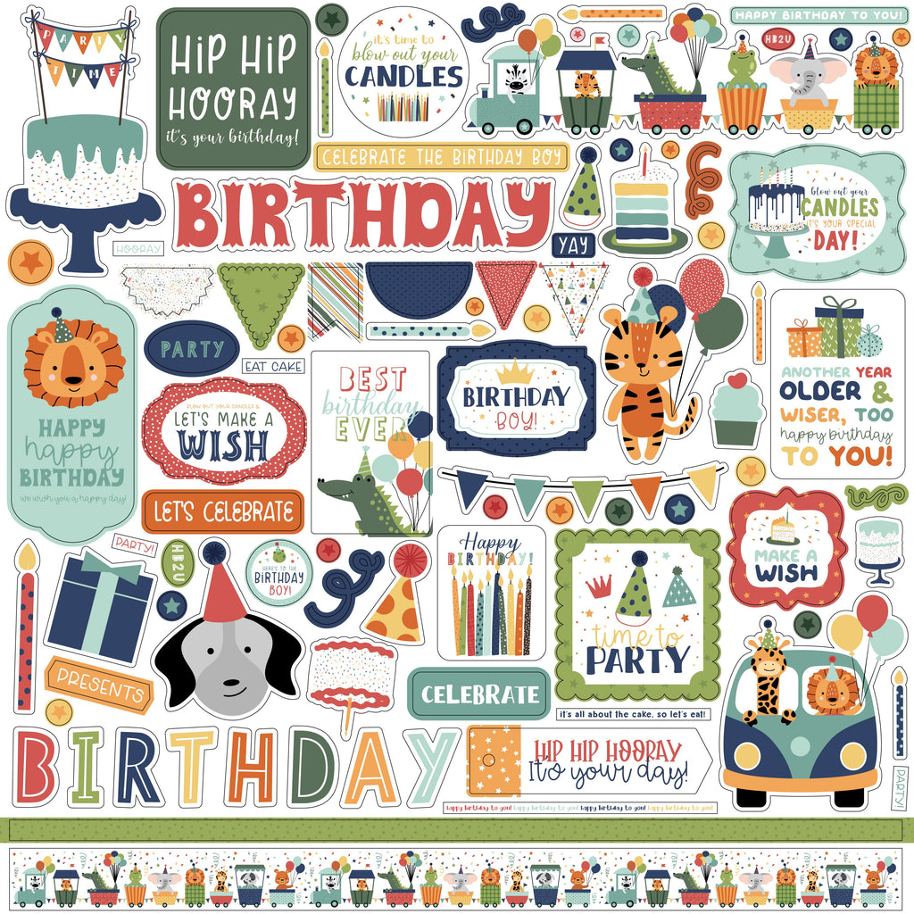 Echo Park - A Birthday Wish Boy - 12x12 Element Sticker Sheet