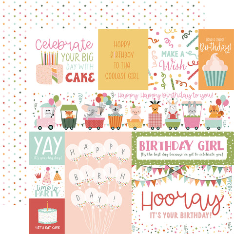 Echo Park - A Birthday Wish Girl - 12x12 Single Sheet / Multi Journaling Cards