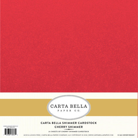 Carta Bella - Shimmer Cardstock 12 x 12 Single Sheets / Cherry