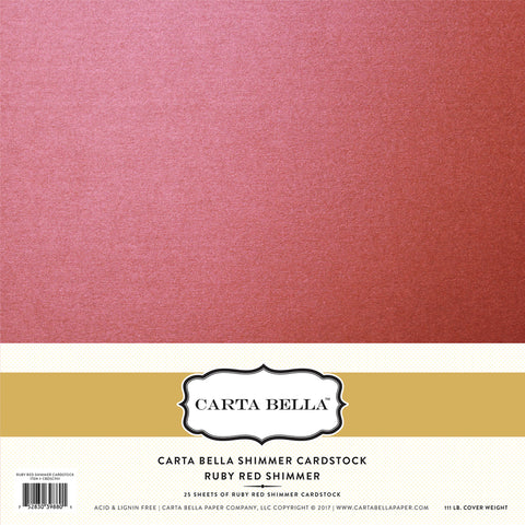 Carta Bella - Shimmer Cardstock 12 x 12 Single Sheets / Ruby Red