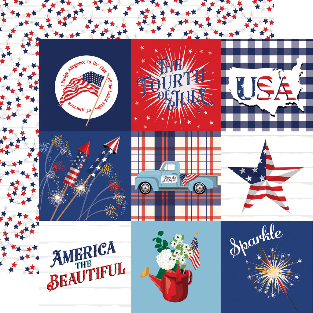 Carta Bella - The Fourth of July - 12x12 Single Sheet / 4x4 Journaling Cards