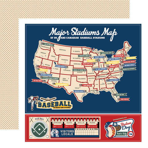 Carta Bella - Home Run - 12x12 Single Sheet / Major Stadium Map