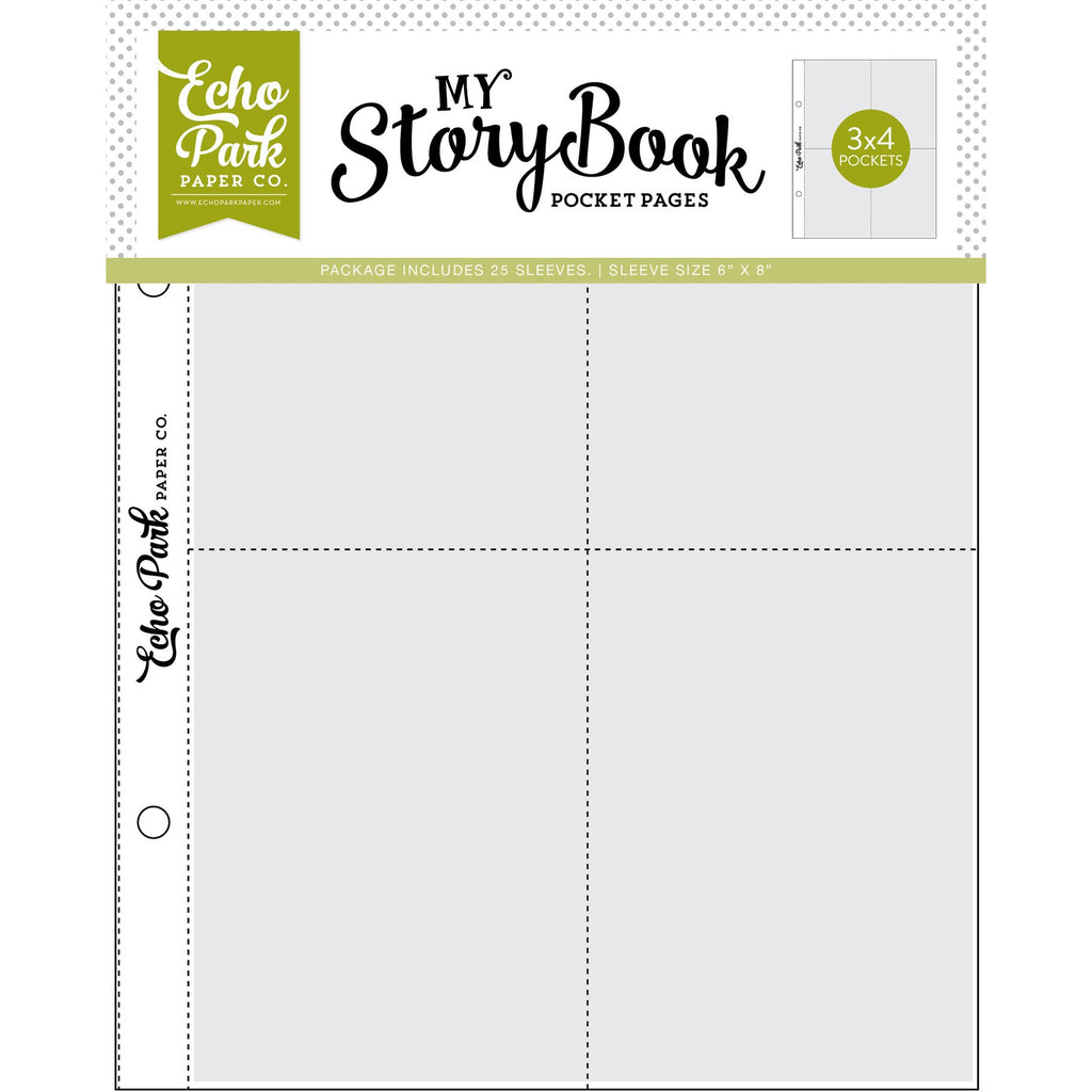 Echo Park - My Story Book Pocket Pages - 6x8 Pocket Pages - 3x4 Pockets - 25 Sheet Pack