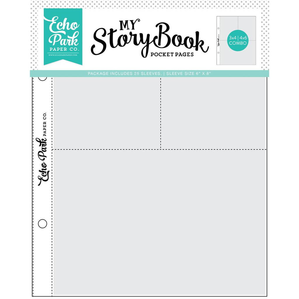 Echo Park - My Story Book Pocket Pages - 6x8 Pocket Pages -  3x4 / 4x6 Pockets - 25 Sheet Pack