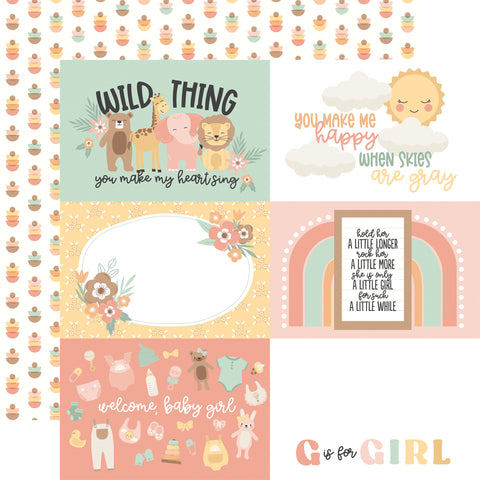 Echo Park - Our Baby Girl - 12x12 Single Sheet / 6x4 Journaling Cards