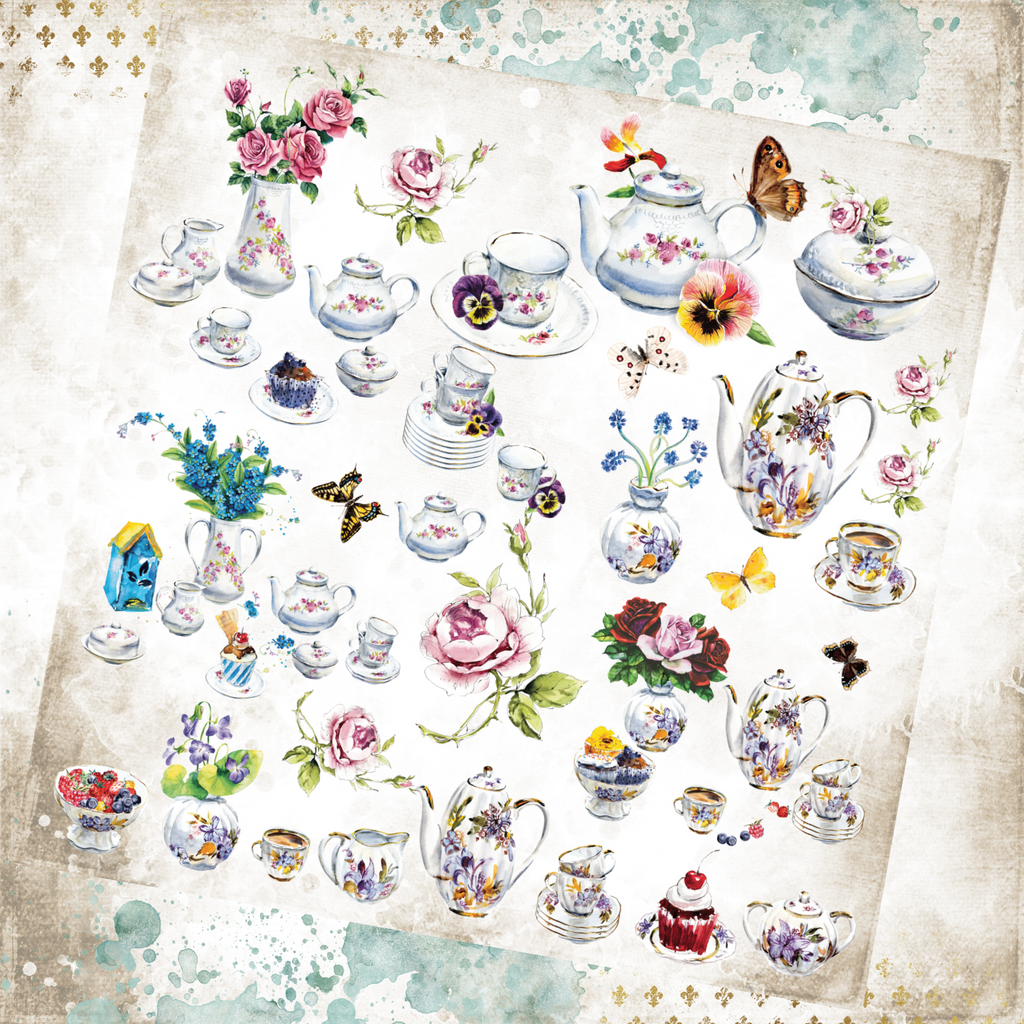 Country Craft Creations - Victorian Teacups - 30 sheets of 12x12 - Cotton Bristol