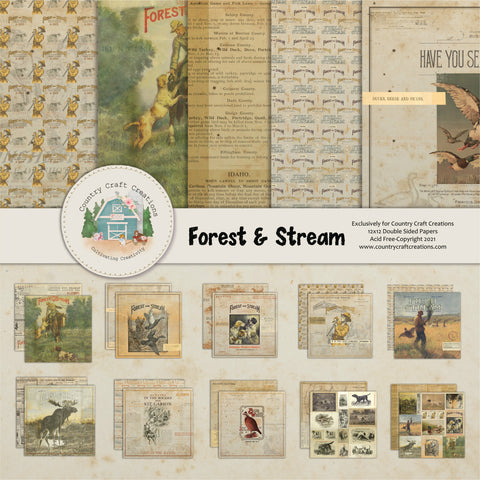Country Craft Creations - Forest & Stream - 28 sheets of 8x8 - Cotton Bristol