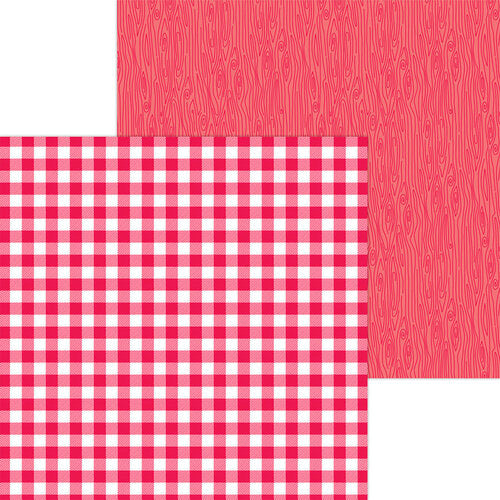Doodlebug - Petite Prints Buffalo Check/Wood Grain 12 x 12 Single Sheets / Ladybug 7064