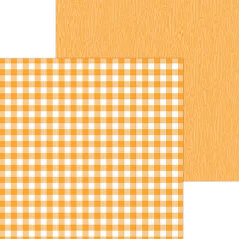 Doodlebug - Petite Prints Buffalo Check/Wood Grain 12 x 12 Single Sheets / Tangerine 7068