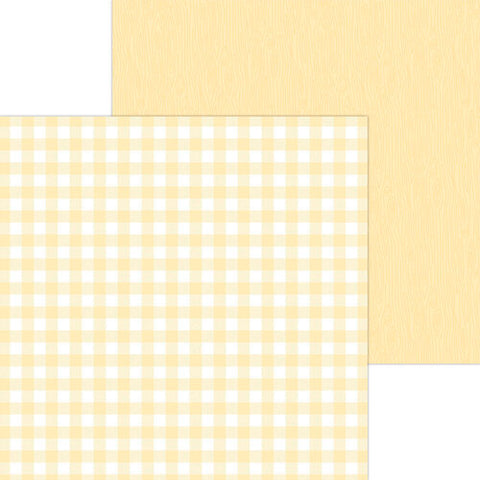 Doodlebug - Petite Prints Buffalo Check/Wood Grain 12 x 12 Single Sheets / Lemon 7070