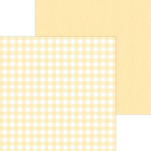 Doodlebug - Petite Prints Buffalo Check/Wood Grain 12 x 12 Single Sheets / Lemon 7070