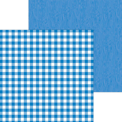 Doodlebug - Petite Prints Buffalo Check/Wood Grain 12 x 12 Single Sheets / Blue Jean 7077