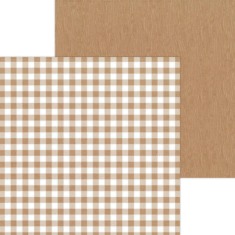 Doodlebug - Petite Prints Buffalo Check/Wood Grain 12 x 12 Single Sheets / Kraft 7080