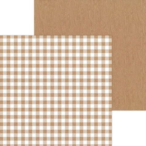 Doodlebug - Petite Prints Buffalo Check - Wood Grain 12 x 12 Single Sheets - Kraft / 7080