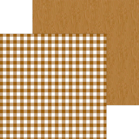 Doodlebug - Petite Prints Buffalo Check/Wood Grain 12 x 12 Single Sheets / Bon Bon 7081