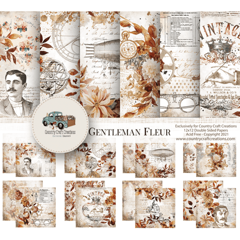 Country Craft Creations - Gentlemen Fleur - Cotton Bristol 24 Sheets 12x12