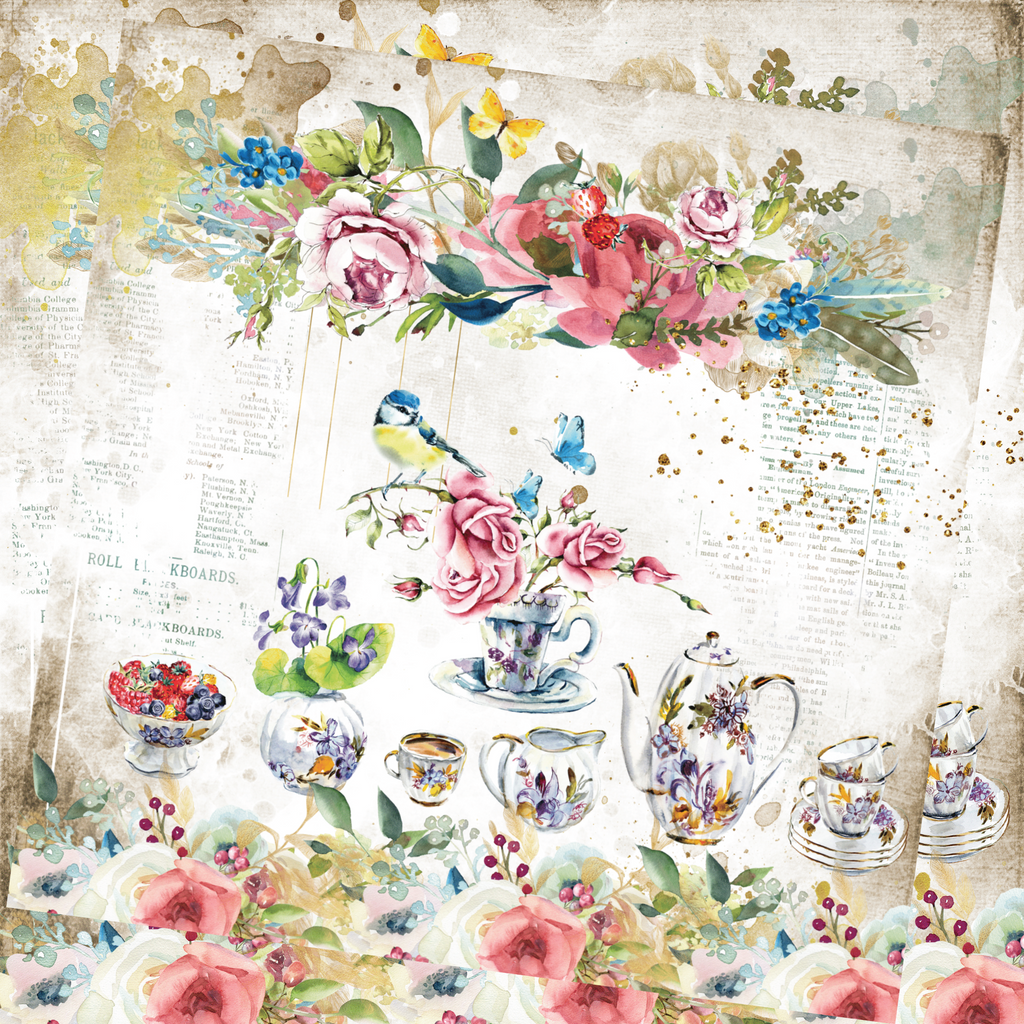 Country Craft Creations - Victorian Teacups - 30 sheets of 8x8 - Cotton Bristol