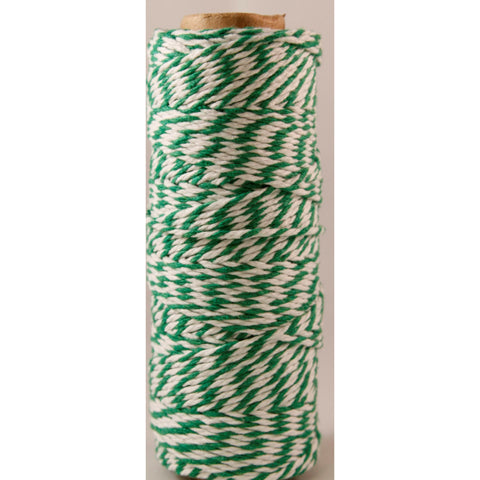 Baker’s Twine - Twisted Ribbon - Green & White / sold by the yard