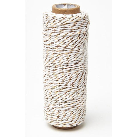 Baker's Twine - Twisted Ribbon - White & Gold / sold by the yard