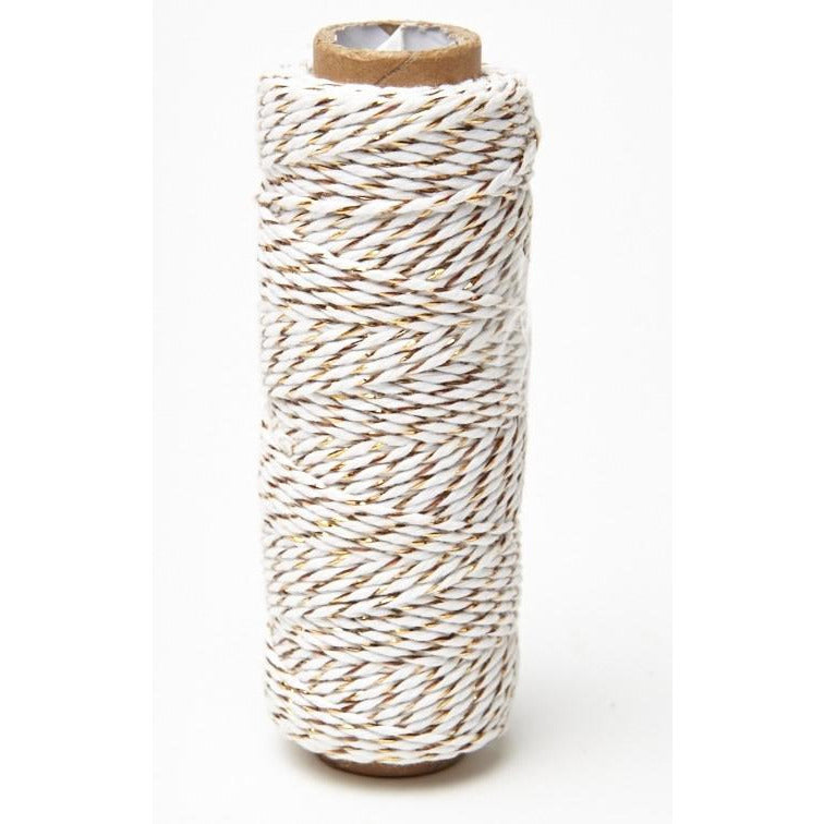 Baker’s Twine - Twisted Ribbon - White & Gold / sold by the yard